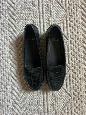 Stuart Weitzman Black Snake-Embossed Patent Loafers 7.5